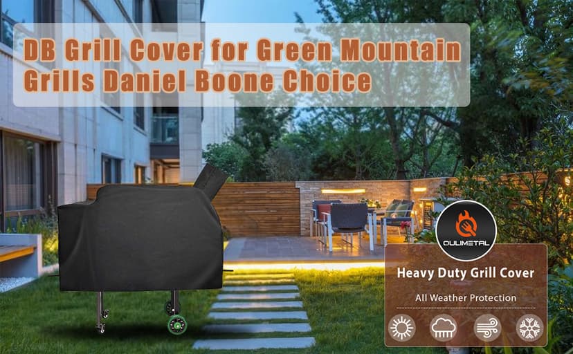 QuliMetal DB Grill Cover for Green Mountain Grill Daniel Boone Choice and Prime Standard Grills, Anti-UV & Waterproof, Heavy Duty Patio BBQ Grill Cover, 53.5 x 19.7 x 25 Inches