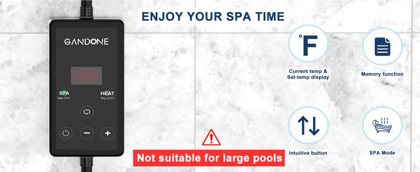 Dual Spa Water Heater, Portable Hot Tub Immersion Water Heater Cast Aluminum Submergible mit Temperature Sensor and Digital Display for Bathtub