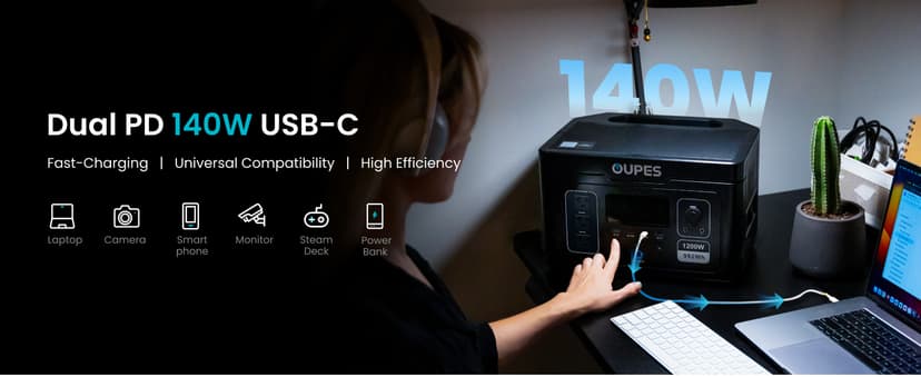 Oupes Exodus 1200 Portable Power Station 1200W (Surge 3600W), 992Wh LiFePO4 Solar Generator with Smart App Control, UPS, 140W USB-C, for Outdoor & Emergency Backup
