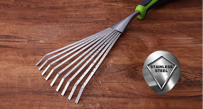 WORKPRO 16" Hand Rake, Heavy Duty Stainless Steel Garden Rake with Soft Handle, Small Garden Hand Tool for Gardening, Cultivating, Loosening Soil & Spreading Mulch, Flower Beds