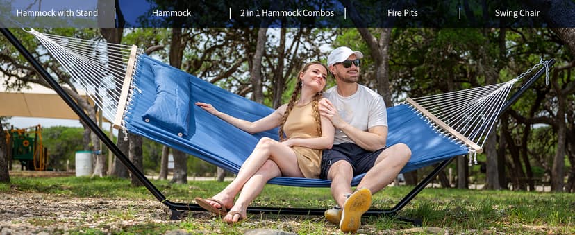 SUNCREAT Hammocks Traditional Rope Double Hammock with Hardwood Spreader Bar and Carrying Bag, 450 lbs Capacity, Natural
