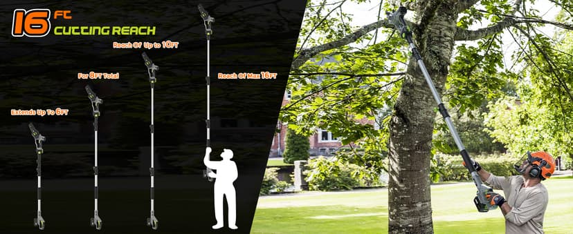 2-in-1 Cordless Pole Saw (2025 Upgraded), 7 Inch Brushless Mini Chainsaw with Extension Pole, Pole Saws for Tree Trimming Battery Powered with 2x 20V 4000 mAh Battery, 16ft Reach Electric Pole Saw
