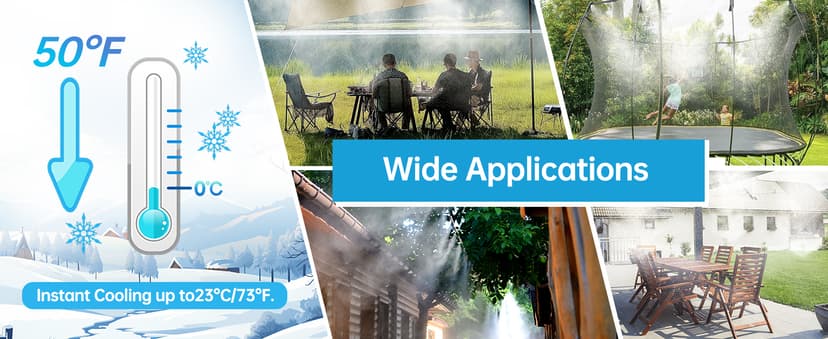 Misting Cooling System for Outdoor Patio & Garden - Brass Nozzles, UV-Resistant Tubing, DIY Installation - Water-Saving Backyard Mister for Greenhouse, Trampoline, Pool, BBQ Parties (50FT / 15M)