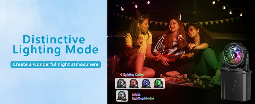 GHORA Portable Misting Fan with Remote,Camping Fan with 20000mAh Rechargeable Battery,9L Water Tank,4 Speed Levels,4 Spray Modes,RGB Lights for Fishing,Travel,Garden Parties,Outdoor Indoor Cooling