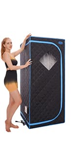 Portable Sauna Tent, One Person Infrared Sauna Home Sauna, Full Size Sauna with Remote Heating Foot Pad, Upgraded Chair, Black(29.1" x 29.1" x 66.5")