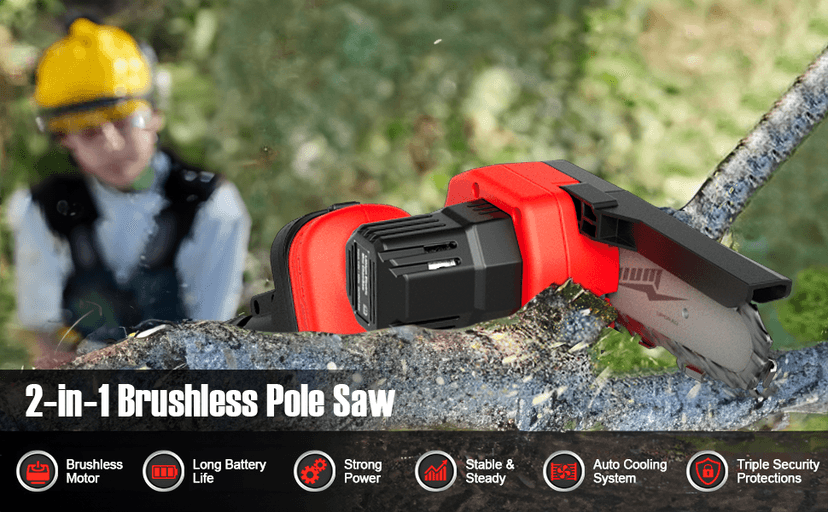 Cordless Pole Saw, 2-in-1 6" Battery Powered Pole Saws for Tree Trimming, 20V 2.0Ah Battery Mini Chainsaw with Pole, 15ft Reach Small Pole Saw for Wood Cutting, Trimming