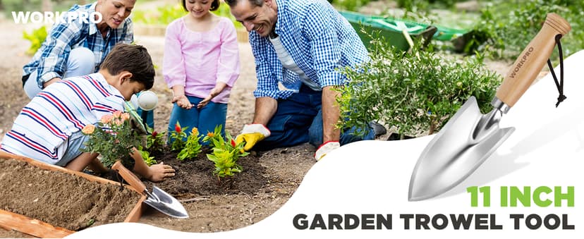 WORKPRO 11" Garden Hand Trowel, Heavy Duty Polished Stainless Steel Garden Shovels with Wood Handle, Small Gardening Hand Tools for Digging, Planting, Measure, Transplanting