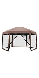 10'x10' Outdoor Patio Gazebo Heavy Duty Steel Frame Canopy with Double Roof, Privacy Curtains, for Garden, Backyard, and Lawn (Brown)