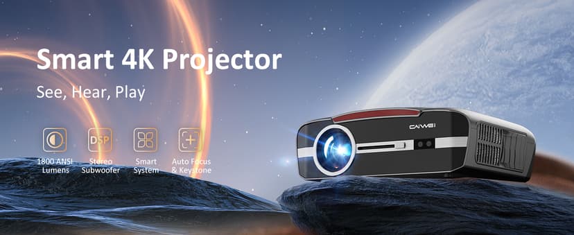 Daylight Projector 4K Ultra HD 1800 High ANSI Smart Home Theater with WiFi 6, Bluetooth, NFC, Streaming Apps, Bright Daytime Proyector, HDR10+, Auto Focus, HDMI 2.1 ARC USB for Movie Video Gaming CIVE