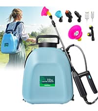 3.2 Gallon Battery Powered Backpack Sprayer, Upgraded Electric Back Pack Sprayer with 3 Spray Force, Battery Indicator, Rechargeable Handle, 41" Telescopic Wand, 5 Mist Nozzles, for Lawn and Garden