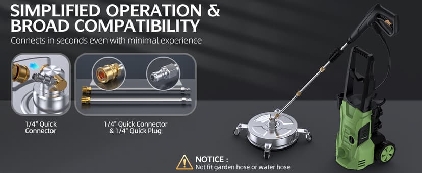 14" Pressure Washer Surface Cleaner 4500 PSI with 304 Industrial-Grade Stainless Steel Housing,1/4” Quick Plug, 4 Universal Wheels, 2 x 15 Extended Wands, 2 Replacement Nozzles, 4 Spray Nozzle Tips