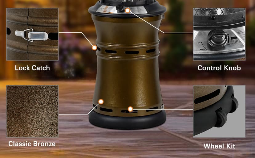 BALI OUTDOORS Gas Patio Heater - Floor-Standing Outdoor Commercial Heater, Round Dancing Flame, Wheels, Glass Tube, Suitable For Balcony, Veranda, BBQ Party