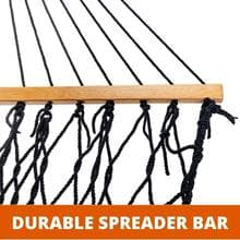 Castaway Living 13 ft. Double Traditional Hand Woven Navy Polyester Rope Hammock with Free Extension Chains, and Tree Hook, for 2 People with a Weight Capacity of 450 lbs.