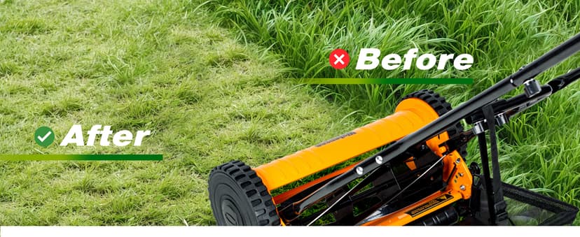 Walensee 16-Inch 5-Blade Push Reel Lawn Mower, Cordless Manual Reel Lawn Mower Walk-Behind Steel Lawn Mowers with Removable 7.9-Gallon Grass Catcher, Sponge Grip, 4-Position Cutting Height Adjustment