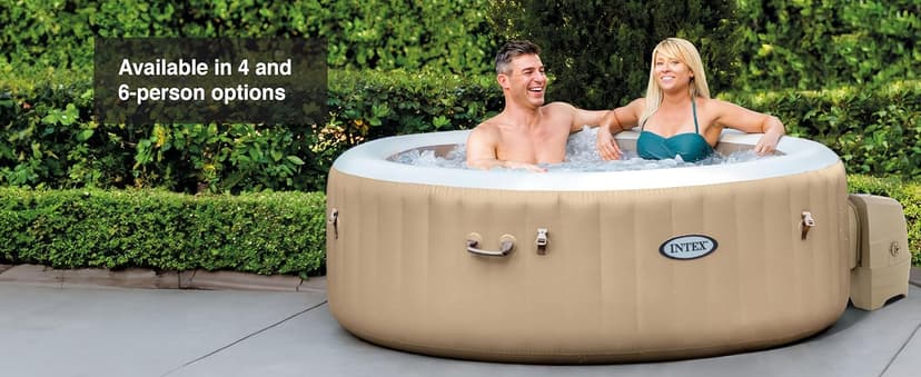 Intex PureSpa 6 Person Bubble Massage Inflatable Hot Tub Spa Set, Sahara Tan - Portable Outdoor Spa Plus Water Heater Pump, Foam Cover, Dispenser Ball