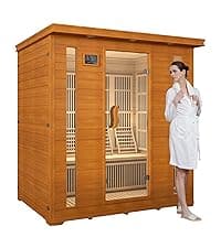 Real Relax Outdoor Infrared Sauna 4 Person for Home, Low EMF Far Infrared Sauna Spruce Wood Sauna with 10min Rapid preheating, Bluetooth, LCD Panel