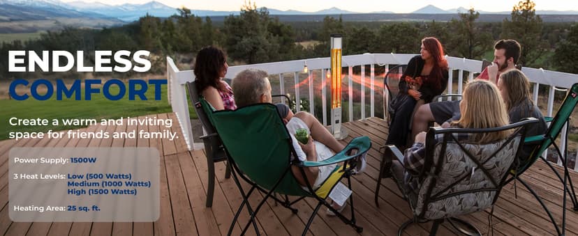 SereneLife Infrared Patio Heater, 1500W Electric Heater with Remote, Quiet Operation, IP65 Approved, Three Heat Levels, Indoor/Outdoor for Patio, Restaurant, Backyard, Garage, Decks