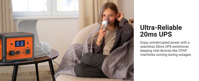 Portable Power Station 665.6Wh, Peak 1800W Solar Generator with UPS Battery Backup & Surge Protector, Portable Generator for Home Use, Camping, RV, CPAP, 10 Outlets with Bluetooth Speaker & LED Lights