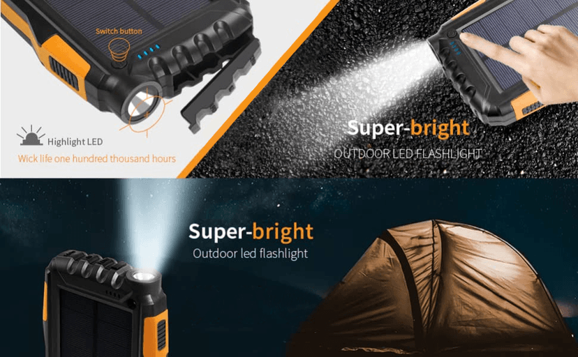 Solar Charger, Power Bank, 42800mAh Portable Charger Power Bank External Battery Pack 5V3.1A Qc 3.0 Fast Charger Built-in Super Bright Flashlight (Orange)