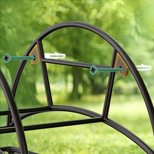 Lamir Heavy Duty Metal Garden Hose Reel with Tool Storage Basket, Wall Mount for Outer Yards and Garden Lawns