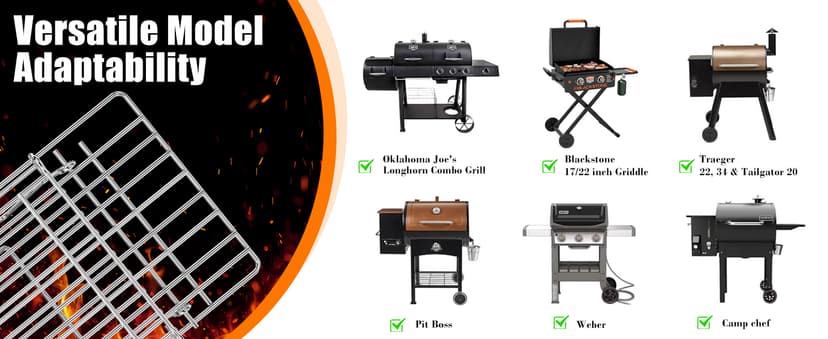 Universal Grill Rack for Gas/Wood Pellet/Griddle/Smoker Grill, Adjustable Warming Rack for Expanded Cook Surface, Upper Rack with Foldable Leg Design, Adjustable Length 15.3-22.1 in, Stainless Steel