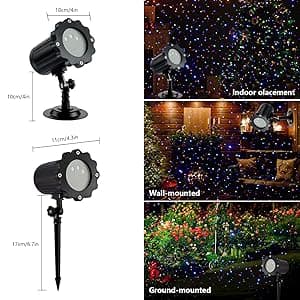 Laser Outdoor Moving RGB Christmas Projector Light - 3 Color Motion Firefly Decorative Lights Show for Halloween, Christmas, Holiday, Garden, Patio