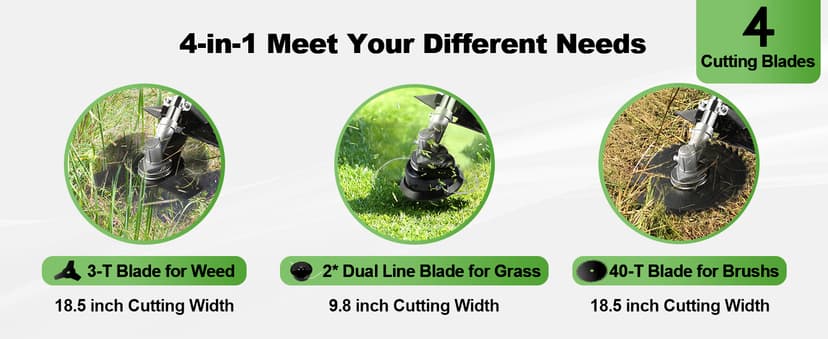 58CC Weed Wacker Gas Powered 2-Cycle 4 in 1 Gas Weed Eater 18.5" Cutting Path Gas Brush Cutter with 4 Detachable Heads Straight Shaft String Trimmer Grass Cutter Machine for Weeds and Grass, Orange