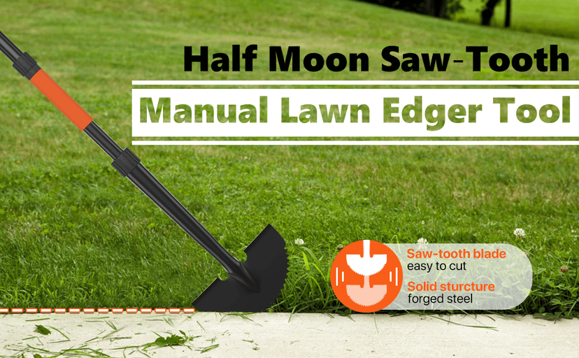Manual Edger Lawn Tool, 41-inch Lawn Edger with Saw Tooth Blade, Half Moon Hand Edger with Metal Shaft, T-Grip Handle, Heavy Duty Garden Edger Tool for Sidewalk, Grass, Yard, Landscape