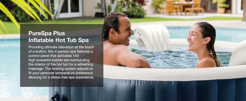 INTEX 28429EP PureSpa Plus Bubble Massage Spa Set: Includes Energy Efficient Spa Cover – 2 Contoured Headrest – LED Light – 4 Person Capacity – 77" x 28"