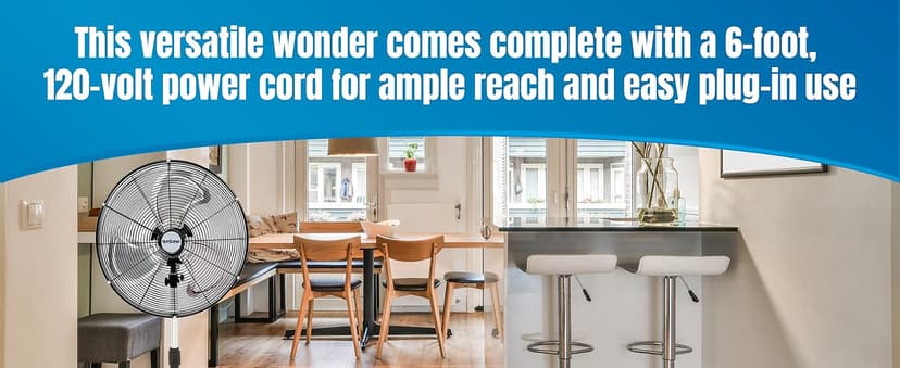 Hurricane Pro High-Velocity Oscillating Metal Stand Fan w/ 3-Speed Setting, 20" - Heavy-Duty Cooling Pedestal Unit w/ 4500 CFM, Adjustable Tilt & Height for Home, Garage, Gym & Workshop