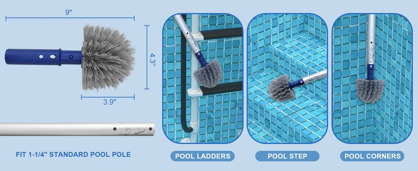 Poolvio 5-in-1 Pool Cleaning Kit - Includes Semi-Deep Skimmer Net, Aluminum Leaf Rake, 20' Pool Brush with 13ft Adjustable Pole