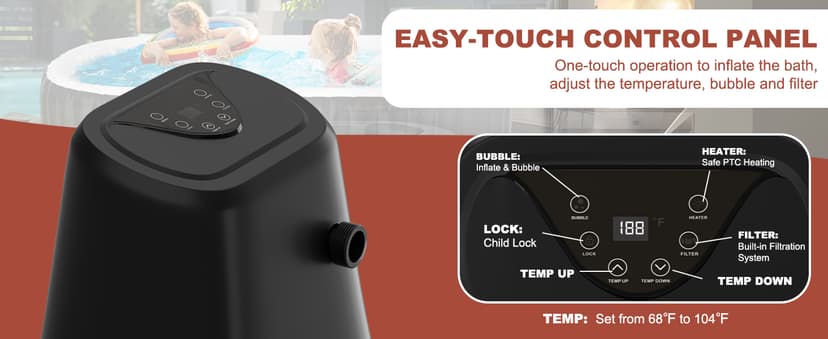 LILYPELLE 1-2 Person Inflatable Hot Tub, Portable Oval Blow Up Hot Tub with 100 Bubble Jets, Outdoor Spa Set Included Heater Pump, Filter and Side Table, 75" X 47" X 25"