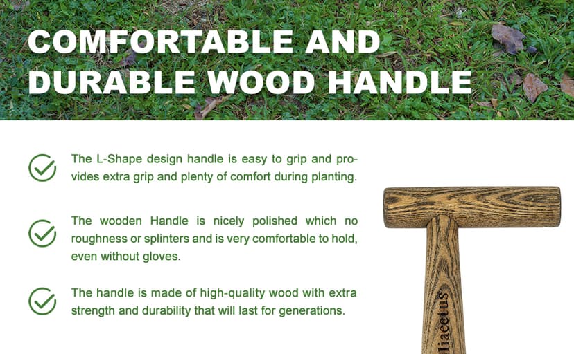 2024 New Upgrade Hand Dibber with 5 inches Measuring Scale, Easy to Grip L-Shaped Wood Handle Dibbler, Stamped Stainless Steel Tip Seed Dibber, 11.3'' Dibber for Sowing Seeds and Planting Seedlings