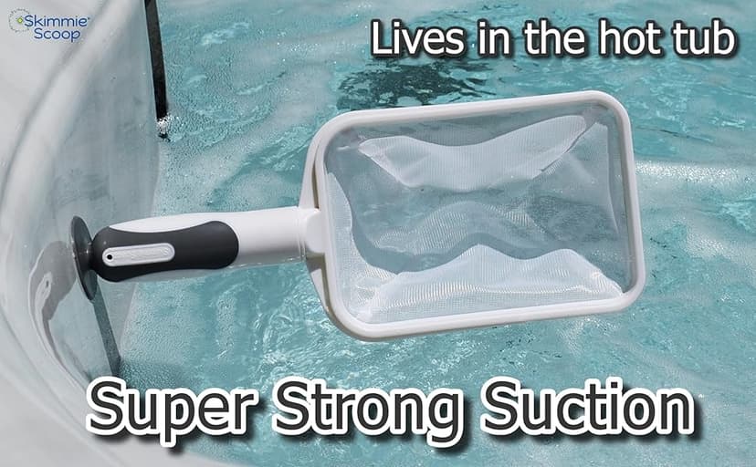 The Skimmie Scoop - Patented Handheld Skimmer with Fine Mesh Net for Spa, Hot Tub, Cold Plunge and Small Pool Cleaning - Lightweight and Durable with Powerful Suction Cup - Clean Out Filter (White)