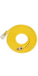 DEWENWILS 25 FT 14/3 Gauge Extension Cord Outdoor Tri-Tap Extension Cord Splitter, Heavy Duty Power Cable SJTW 15 Amp for Multiple Appliances, LED Lighted Plug, ETL Liste