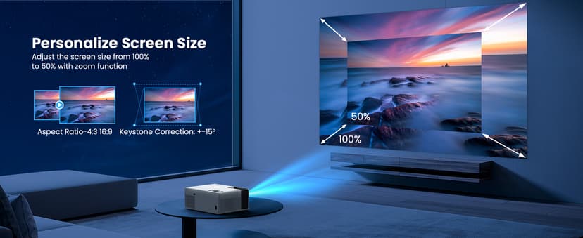 FUDONI Projector with WiFi and Bluetooth, Outdoor Portable 4K Support Projector 18000L HD 1080P Max 300" Display Zoom, Movie Video Home Theater Projector Compatible w/HDMI/USB/Phone/Laptop/TV Stick