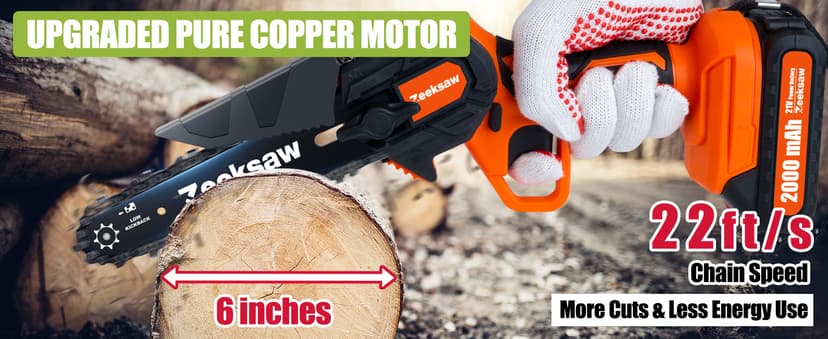 Mini Chainsaw 6 Inch Cordless, Super Handheld Chainsaw with 2x Big Batteries, Electric Mini Chain saw Battery Powered, Small Hand saws for Tree Wood - Garden Yard Time Saving Tool