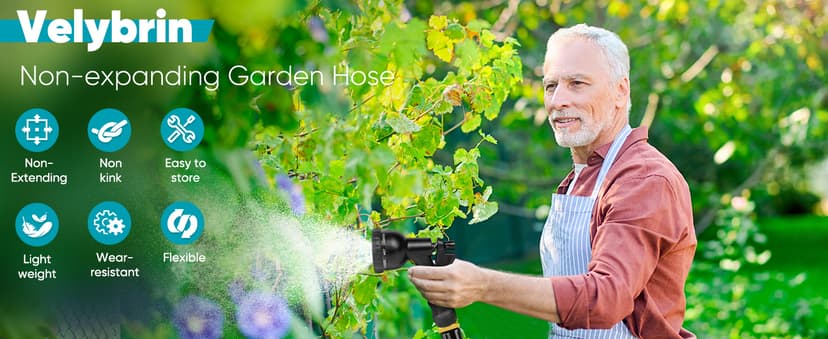 Garden Hose 50ft, Non-Expanding Water Hose Ultra Lightweight, Kink-Free, Sturdy, Flexible, Abrasion Resistant Hose for Yard, Lawn, Outdoor, Marine and Camper