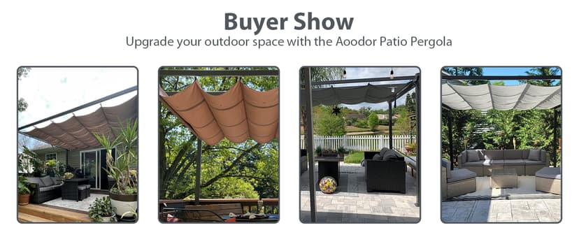 Aoodor 10 x 10 ft Outdoor Pergola with Retractable Shade Canopy, Matte Aluminum Frame, 4 Roller Shade Curtains, Grape Trellis for Patio, Backyard, Garden, and Deck, Dark Brown