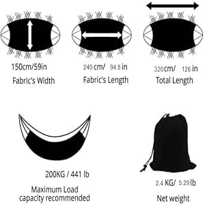 Hammock Brazilian Double Hammocks Soft Comfortable Fabric Cotton Canvas Hanging Portable Two Person Hammock Boho Fringe Large for Adults Backyard Travel