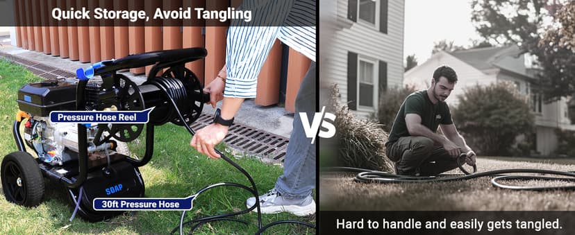 3600PSI Gas Pressure Washer, 2.3GPM Heavy-Duty High Power Washer with 212CC Engine, 5 Quick-Connect Nozzles, 30ft High-Pressure Hose & Hose Reel, Maintenance-Free Aluminum Axial Cam Pump