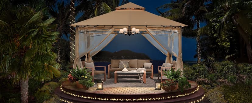 ABCCANOPY Gazebos for Patios 10x10 - Outdoor Steel Frame Gazebo with Mosquito Netting for Lawn Backyard Garden Deck (Khaki)