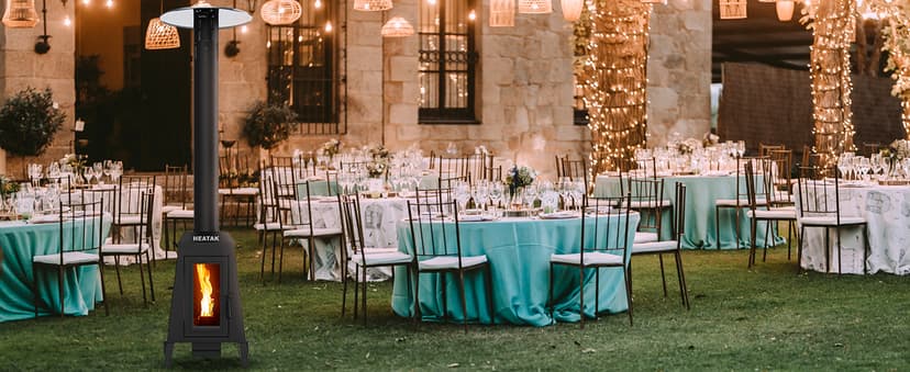 75,000 BTU Outdoor Patio Heater, Wood Pellet Heater With Wheels for Home, Gardens & Commercial Use - Black