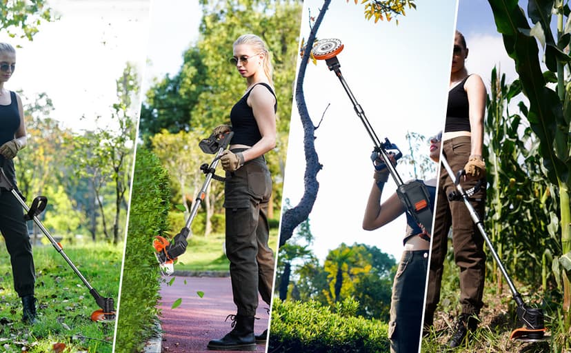 Cordless Lawn Trimmer Weed Wacker - 21V Lawn Mower Grass Edger with 2.0Ah Li-Ion Battery Powered & 3 Cutting Blade Types, Compact Power Tool for Lawn Yard Work……