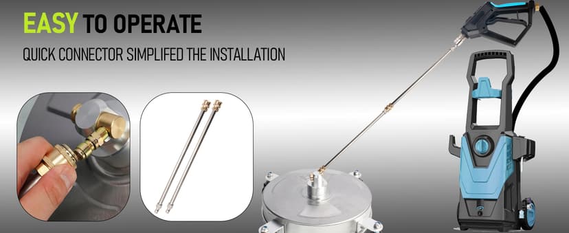 Hourleey 14" Pressure Washer Surface Cleaner, Stainless Steel Surface Cleaner with 4 Wheels for Concrete, Patio, Sidewalk, Deck, Pathway 1/4" Quick Connector, 2 Extension Wand, 4000 PSI