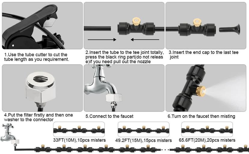 Misting Cooling System, DIY 33FT(10M) Misting Line +10 Brass Mist Nozzles+ a Brass Connector(3/4'') Outdoor Mister System for Patio Waterpark Garden Trampoline Greenhouse