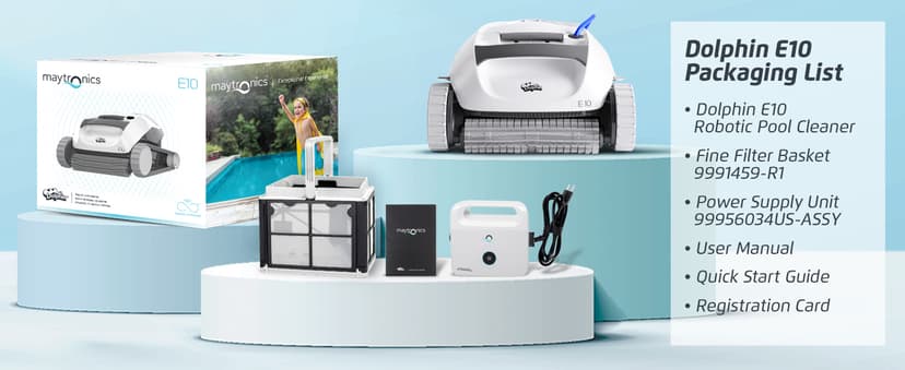 Dolphin (2024 Model) E10 Automatic Robotic Pool Vacuum Cleaner, Active Scrubber Brush, Top Load Filters Access, Ideal for Above-Ground Pools up to 30 FT in Length