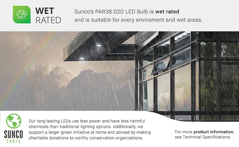 Sunco Outdoor LED Flood Light, Waterproof PAR38 Dusk to Dawn Bulb, 1250 LM, 120W Equivalent 15W, Exterior, Wet-Rated, 3000K Warm White, E26 Base, UL 2 Pack