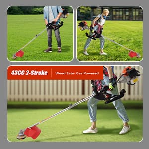 Weed Eater Gas Powered Weed Gas Edger 43CC 2 Blade Heads, Air-Cooled 2-Stroke Cordless Lawn Edger Gas Powered Weed String Trimmer with Handle & Shoulder Strap for Garden Lawn Grass Trimmer