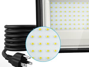 Olafus 2 Pack 100W LED Flood Light Outdoor, 9000lm LED Work Light with Plug, IP66 Waterproof Exterior Security Lights, 6500K Daylight White Outside Floodlights for Playground Yard Stadium Lawn